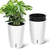 Garvee 16" Tall Planters Set of 2 Self-Watering with Drainage Visual Water Level Durable Plastic Indoor Outdoor Patio - White