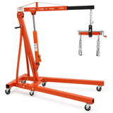 Garvee 2 Ton Folding Hydraulic Engine Hoist with Lever, Heavy-Duty Steel, 6 Wheels, Adjustable Boom, Compact Foldable Design for Garage Workshop - Orange-B