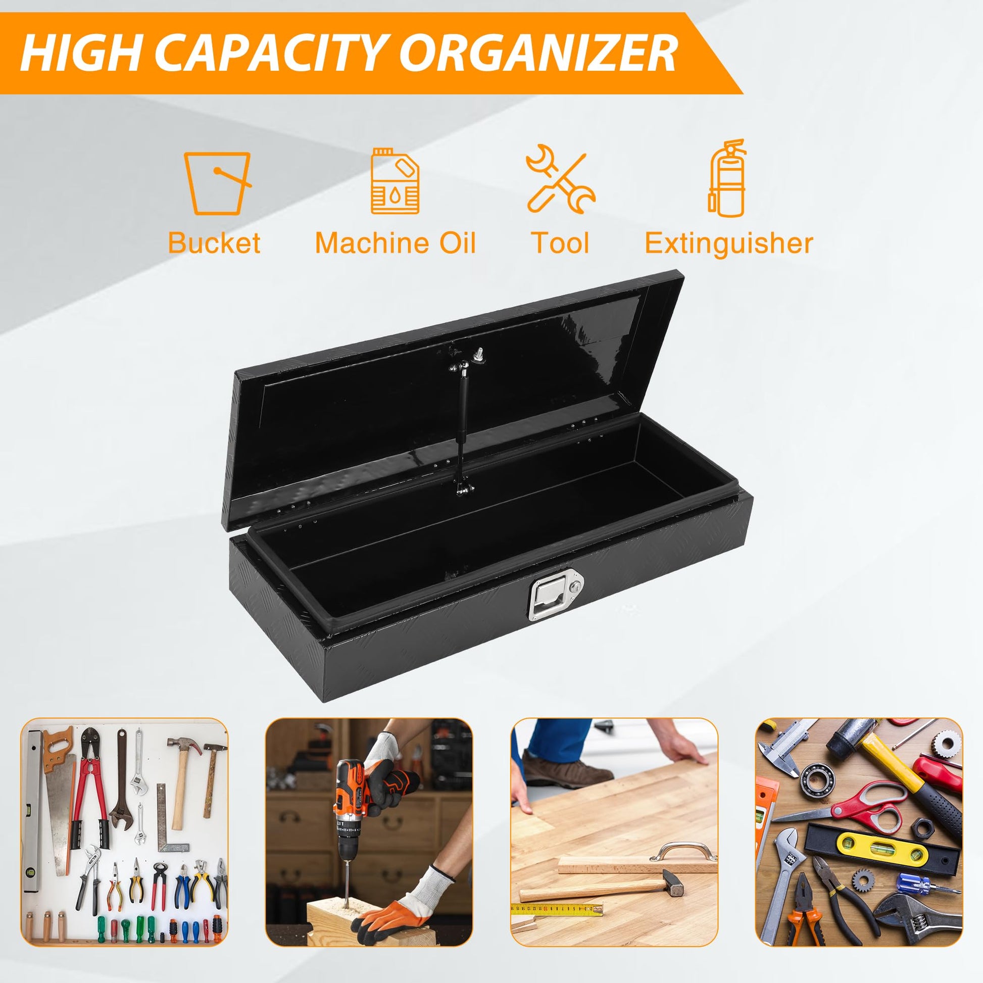 High-capacity organizer truck tool box with open lid