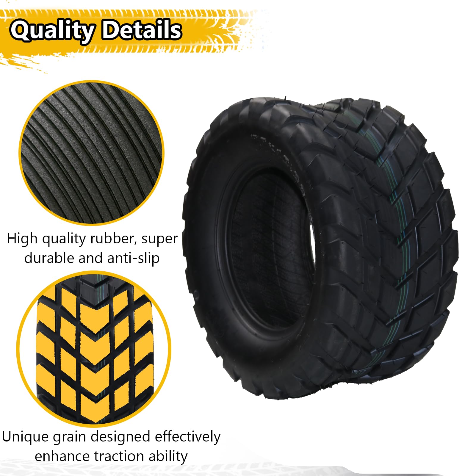 All terrain ATV tire rubber and tread quality graphic