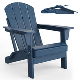 Garvee Folding Adirondack Chair HDPE Durable Ergonomic Extended Backrest Wooden Lounge Firepit Patio Garden Deck Lawn Navy Blue - Navy Blue