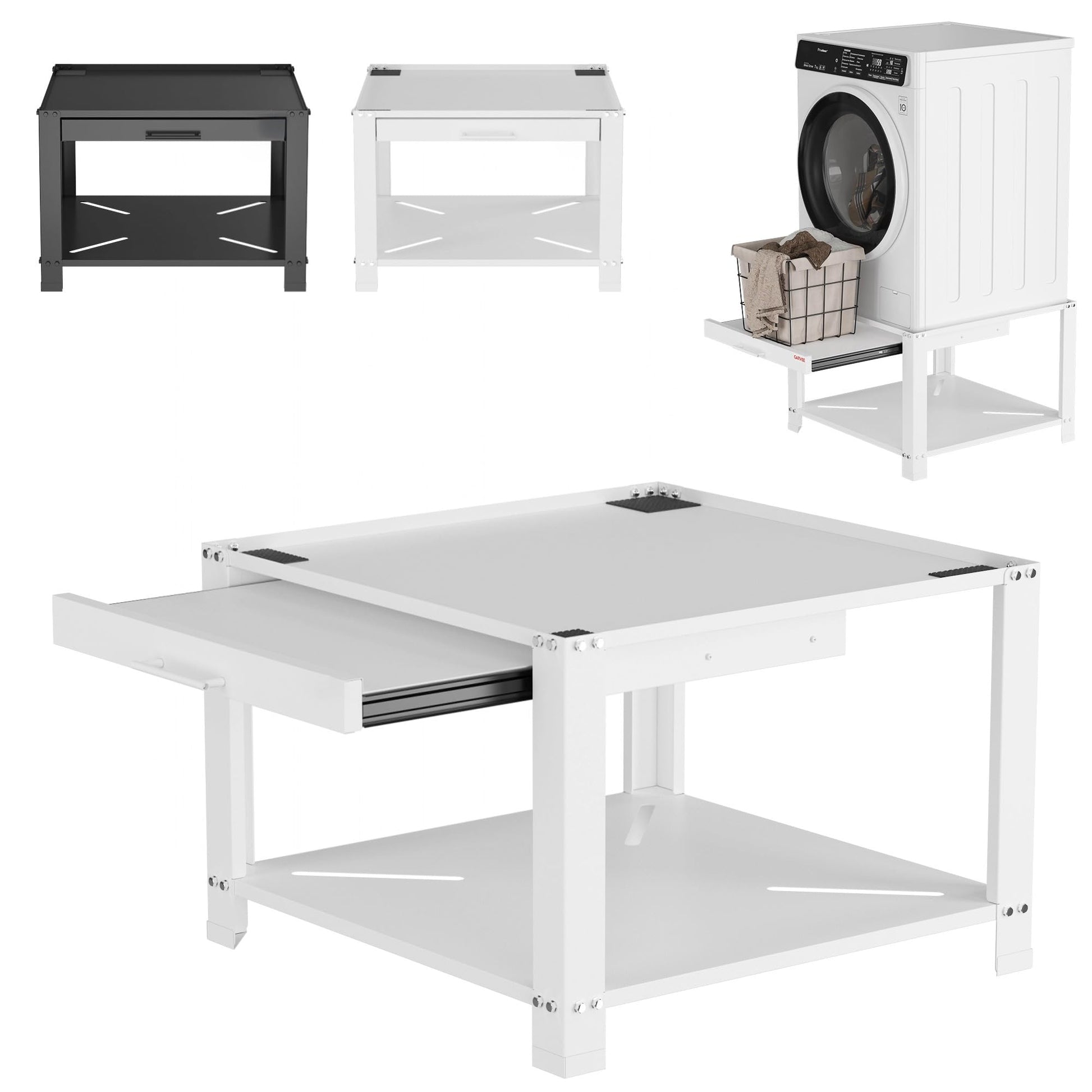 Garvee 29" Wide Laundry Pedestal for Washer and Dryer with Pullout-Shelf, Universal Fit, Anti-Vibration, 800 lbs Capacity, White