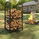 Garvee Heavy Duty 30 Inch Firewood Rack - 2-Tier Metal Log Holder with Kindling Hooks - Large Ventilated Wood Storage for Indoor Outdoor Fireplace, Patio, Deck, or Fire Pit - Black - Black