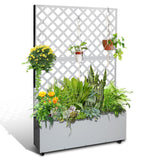 Garvee Metal Planter Box with Trellis Privacy Screen, Wheels & Drainage Holes, Durable Metal, Supports Climbing Plants, Flowers, Vegetables, for Backyard or Balcony - White