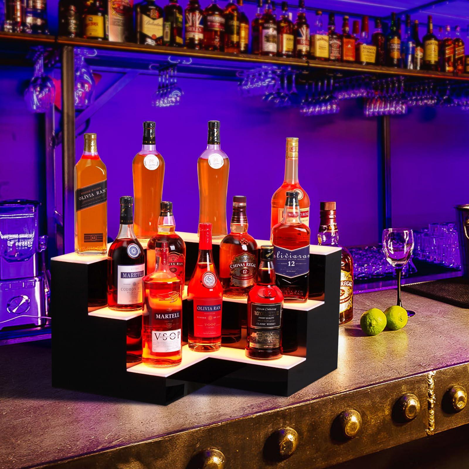 LED liquor bottle display shelf creating a captivating bar atmosphere