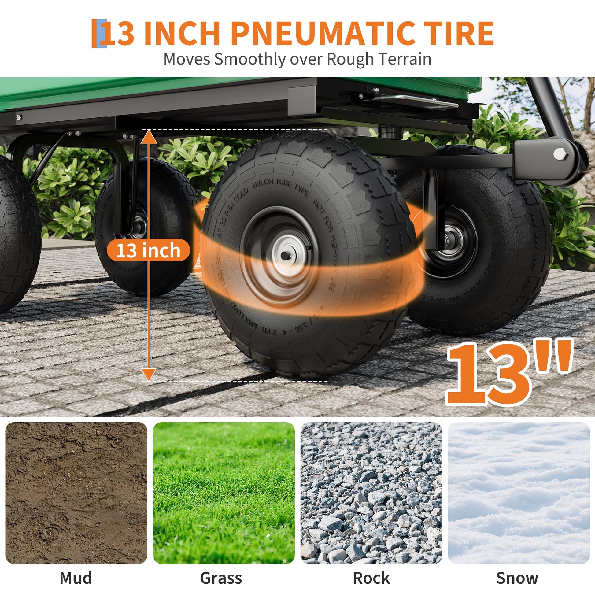 13 inch pneumatic tires for rough terrain yard cart