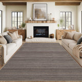 Garvee Modern Striped Washable Area Rug - Low Pile Non-Slip Contemporary Carpet - Soft, Collapsible, Mark Resistant Floor Mat for Living Room, Bedroom, Dining Room, Nursery - Brown, 9x12ft (274x366cm) - Brown