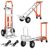 Garvee 3 in 1 Convertible Hand Truck Dolly 770lbs Load Capacity Aluminum Folding Cart with Wheels Elastic Straps for Home Warehouse Office - Orange+Silver