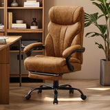 Garvee Comfortable Office Desk Chair 500 LBS, Big and Tall Office Chairs with Footrest, 90-155°Recline Executive Leather Gaming Chair for Heavy People, Long Hours, Brown - Brown