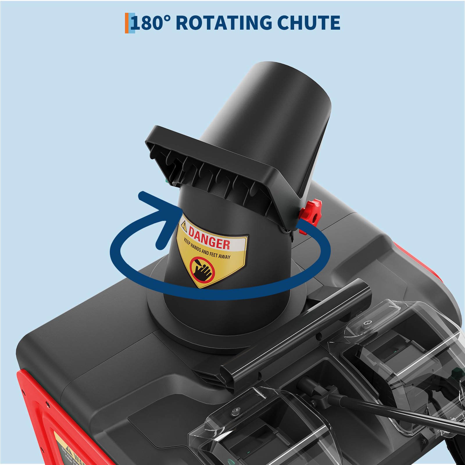 180-degree rotating chute for directional snow throwing