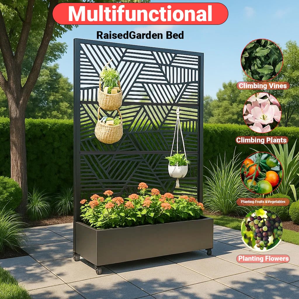 Multifunctional privacy screen raised garden bed for climbing plants