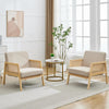 Garvee Mid Century Modern Accent Chair with Rattan Backrest, Armchair with Sturdy Wood Legs, Beige Thick Linen Cushion, for Bedroom Balcony Apartment, Beige (2 PCS)