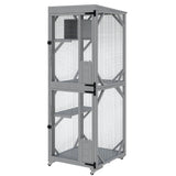 Garvee Outdoor Cats House with 4 Wheels, Walk-in Cat Cage, Catio Outdoor Enclosure Extra Large - Grey