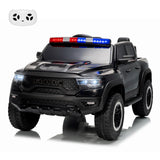 Garvee 12V Kids Ride On Police Car RAM Truck with Remote Control, 3 Speeds, Spring Suspension, LED Lights, Safety Lock, Pickup Truck for Toddlers - Black