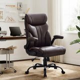 Garvee Comfortable Office Desk Chair 500 LBS, Big and Tall Office Chairs with Adjustable Flip-up Armrests,100-118°Recline Executive Leather Gaming Chair for Heavy People, Long Hours, Coffee - Coffee