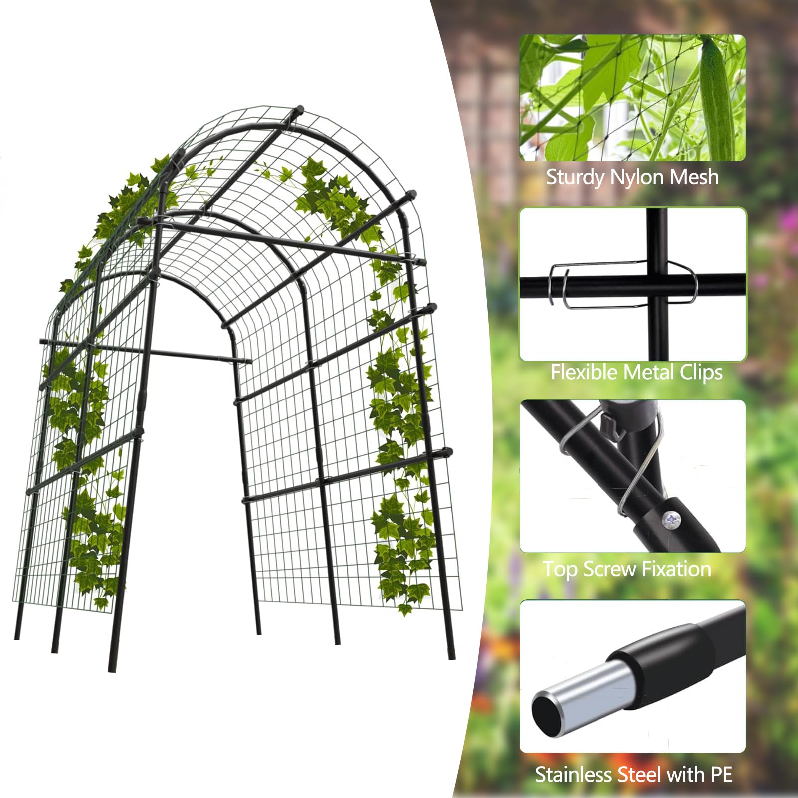 garden arch trellis mesh clips and coated metal detail