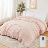 Garvee Heated Comforter Blanket King Size, Ruffle Electric Quilt with Wireless LCD Controller, Fast Heating & Overheat Protection, ETL Certified, Machine Washable, Pink, 104"x90" - Pink