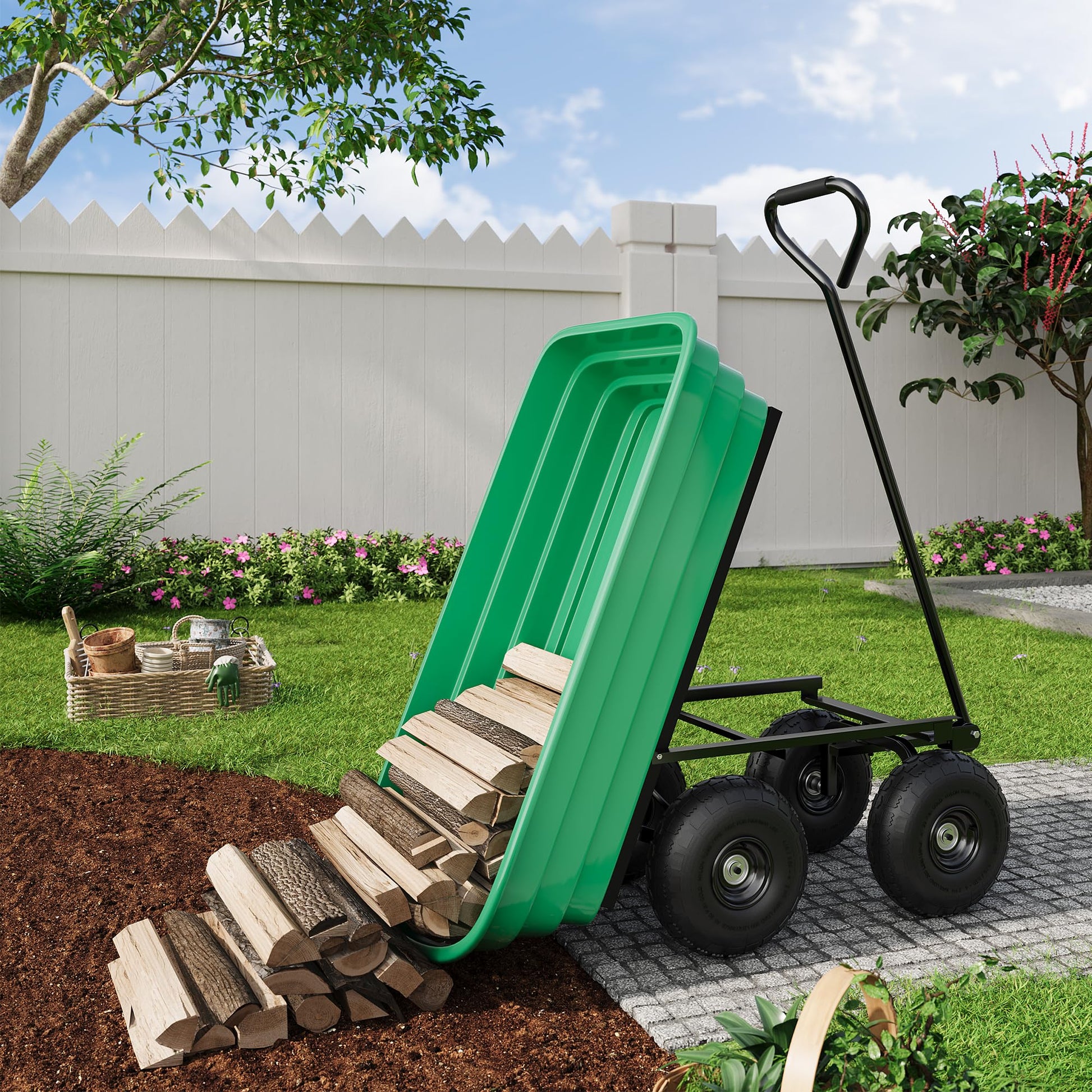 Quick-release dumping yard cart unloading firewood