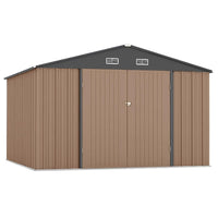 Garvee 12x10 ft Metal Outdoor Storage Shed, Rust-Resistant Galvanized Steel, Lockable Door, Sloped Roof, Brown, Backyard & Patio Storage