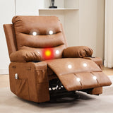Garvee Power Lift Recliner Chair for Elderly, Swivel Rocker Recliner Chair with Massage & Heat, Storage Pockets & Cup Holders, Leather Recliner Chair for Living Room & Nursery, Vintage Brown - Pu | Vintage Brown
