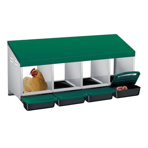 Garvee 4-Compartment Roll Away Chicken Nesting Box – Heavy Duty Metal – Removable Egg Trays – Easy Wall Mount – Ideal for Coops & Farms – Green – Four Grids