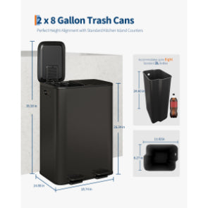 Garvee Dual Trash Can, 60 Liter (2x30L)/80 Liter (2x40L) Stainless Steel Step Trash Can, Rectangular Garbage Bin with Inner Buckets, Suit for Kitchen Office Home Use