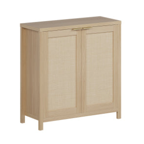 Buffet bahut en rotin Garvee – Étagères réglables – Console de rangement en bois style ferme avec poignées en métal – Entrée, couloir, salon ou salle à manger – Finition naturelle