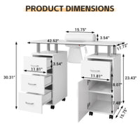 Table de manucure Garvee blanche avec collecteur de particules électriques – 4 tiroirs, placard latéral, roues verrouillables et repose-poignet, bureau à ongles portable pour salon ou mobilier de rangement à domicile, blanc, standard américain