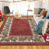 Garvee Christmas Rug 9x12 Washable Area Rug Red Plaid Rug Xmas Decor Tartan Non Slip Living Room Rug Soft Large Throw Rugs for Bedroom Low Pile Stain Resistant Carpet for Nursery Border|Red 9'x12' - Red