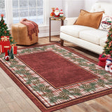 Garvee Christmas Rug 8x10 Area Rug for Bedroom Washable Red Plaid Rug Non Slip Living Room Rug Xmas Decor with Pinecorn, Soft Large Low Pile Stain Resistant Carpet for Nursery Border|Red 8'x10' - Red