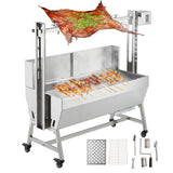 Garvee Stainless Steel Rotisserie Grill with Windscreen - Electric BBQ Whole Pig/Lamb Spit Roaster w/Lockable Wheels for Outdoor Cooking - Sliver