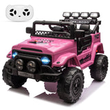 Garvee 12VElectric Ride on Truck Car For Kids Age 3+, Remote Control, Twin 25W Motors 3.1MPH Max Speed, Bluetooth USB Music Player, 4 Wheels Suspension LED Lights Safety Belt, Gift for Boy & Girl - Pink - Pink
