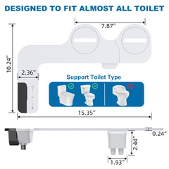Garvee Bidet Attachments Ultra Slim Non-Electric Dual Nozzle Fresh Cold Water Adjustable Pressure Black for Toilet