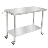 Garvee Stainless Steel Work Table Heavy Duty Prep Table with Undershelf for Kitchen 48x24 in Silver - With Casters Without Backstop 08 Straight Edge With Removable Waste Rack