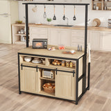 Garvee Kitchen Storage Island, Kitchen Island table with Sliding Doors, 3-Tier Shelves and 9 Hooks, Kitchen Island with Charging Station, Multi-Functional Bakers Rack for Dining Room