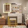 Garvee White Vanity Desk with Mirror and Lights, Makeup Vanity Desk with Sliding LED Lighted Mirror, Power Outlet, Makeup Vanity Set with 4 Drawers, Storage Shelves, Cushioned Stool for Bedroom