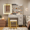 Garvee Vanity Desk with Mirror and Lights, Makeup Vanity Desk with Sliding LED Lighted Mirror, Power Outlet, Makeup Vanity Set with 4 Drawers, Storage Shelves, Cushioned Stool for Bedroom, Marble White