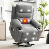 Garvee Power Lift Recliner Chair for Elderly, Oversized Electric Lift Chair with Heat and Massage, Corduroy Adjustable Recliner with Cup Holders & Side Pocket for Living Room, Linen Gray - Power Lift