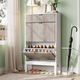 Garvee Slim Shoe Cabinet with 2 Turn Over Drawers & 1 Pull-Out Drawer – Adjustable Shelves – Freestanding Modern Entryway Shoe Storage Organizer – Fits 8-12 Pairs – Contrast Color (White + Gray) - Contrast Color (White + Gray)