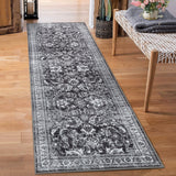 Garvee Washable Runner Rug 2x6 Vintage Floral Hallway Rug Long Entryway Rug Soft Low Pile Non-Slip Kitchen Runner Carpet Charcoal Grey - Charcoal Grey