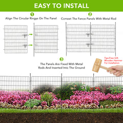 Garvee Garden Fence 15 Panels No Dig Decorative Metal Fence with Gate for Outdoor Yard Patio 32in H x 36ft L Rustproof Animal Barrier Temporary Dog Fence Horizontal