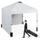 Garvee 10'x10' Pop-Up Canopy Tent - Portable Beach Tent with 2 Sidewalls & Vented Roof, Wheeled Bag & Sandbag, Instant Outdoor Shelter for Camping & Parties, White - White