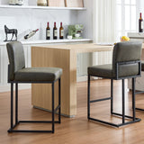 Garvee 24" Bar Stools Set of 2, Counter Height Bar Stools with Back, Modern PU Leather Barstools for Kitchen Island, Upholstered Bar Chair with Black Metal Frame Footrest, Grey - 2-Pack | Dark Grey
