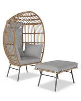Garvee Wicker Egg Chair with Ottoman, Egg Basket Lounge Chair with Thick Cushion, Comfy Egg Rattan Seat,Gray - Grey