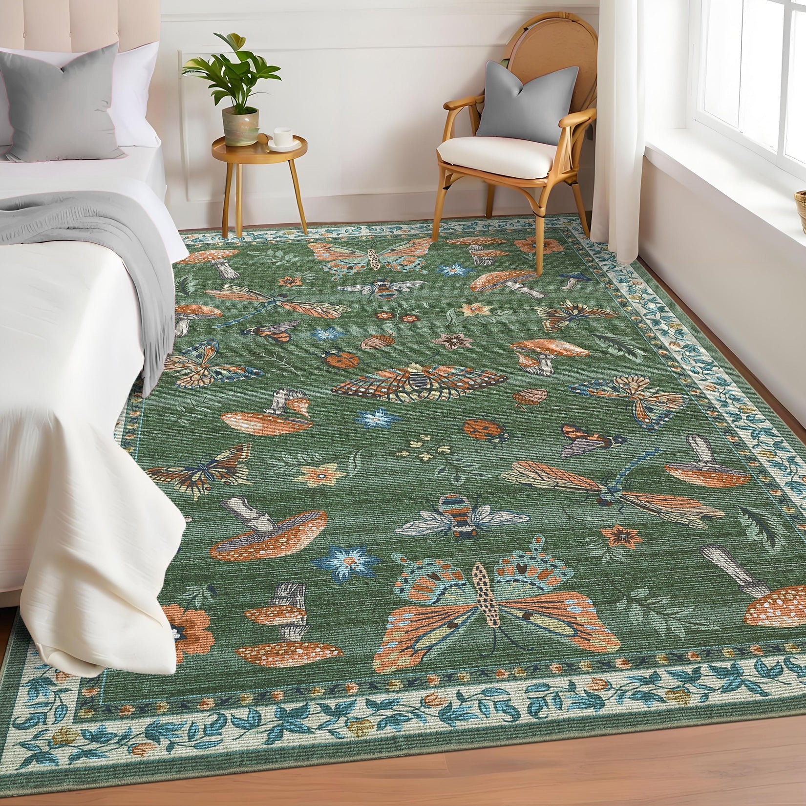 care guide for washing and routine cleaning of the green mushroom rug