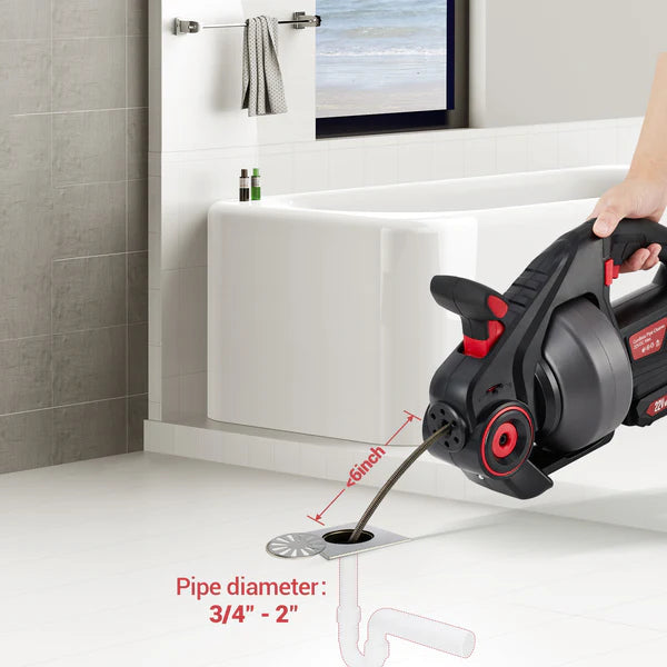 Garvee Electric Drain Auger 25 ft, Heavy Duty Plumbing Snake for Toilet Sink Sewer Clogs, Cordless Battery Powered, LED Light, Rubber Grip