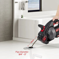 Garvee Electric Drain Auger 25 ft, Heavy Duty Plumbing Snake for Toilet Sink Sewer Clogs, Cordless Battery Powered, LED Light, Rubber Grip