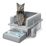 Garvee Extra Large Stainless Steel Cat Litter Box, XL Enclosed Litter Box with Lid for Big Cats, High Sided Metal Litter Box, Anti Leakage, Easy Clean and Odorless, Includes Scoop and Footboard - Dark Grey