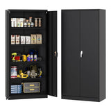 Garvee 71" H Metal Storage Cabinet with Lock, Steel Tool Cabinet with 4 Adjustable Shelves and 4 Adjustable Feet, Storage Organization for Home/Garage/Office/Shop