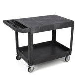 Garvee Utility Service Cart Flat top, 550 LBS Heavy Duty Plastic Rolling Utility Cart with 360°Swivel Wheels (2 with Brakes), 2 Shelves Work Cart Ergonomic Storage Handle for Warehouse Garage